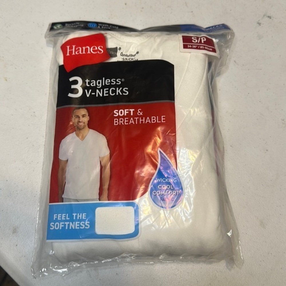 MHanes Men's 3pk V-Neck T-Shirt White size S